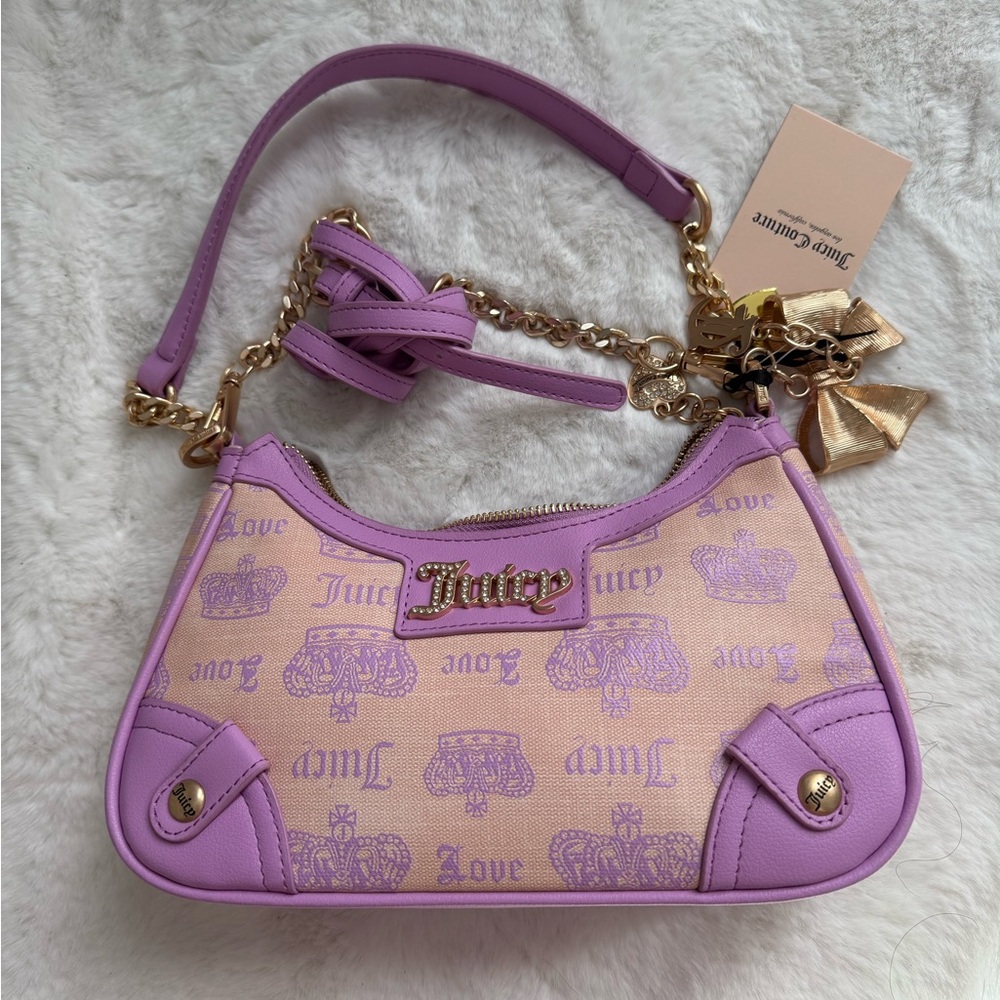 Juicy Couture Lavender & Cream Logo Shoulder Bag with Gold Hardware